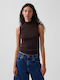 Women's Crop Cotton Sleeveless Striped Terra Brown Top