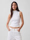 Women's Crop Cotton Sleeveless Striped Fresh White Top