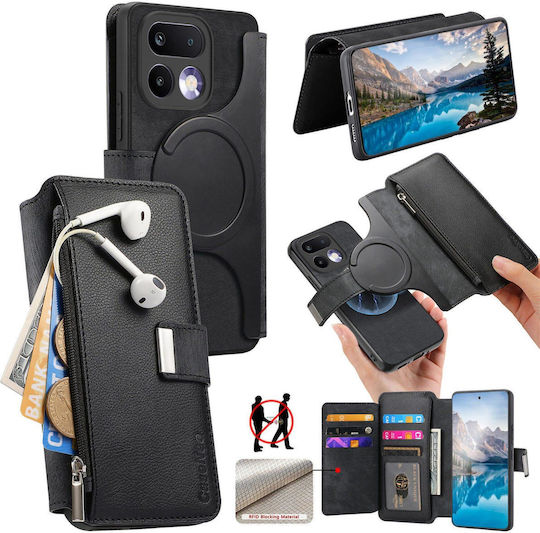 Caseneo Realme 16 Pro 5g Handyhülle Premium Leder Brieftasche Schwarz