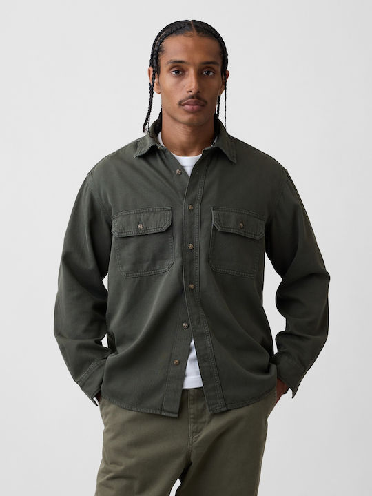 Long Sleeve Denim Shirt Tweed Green