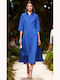 Summer Midi Shirt Dress Blue Royal