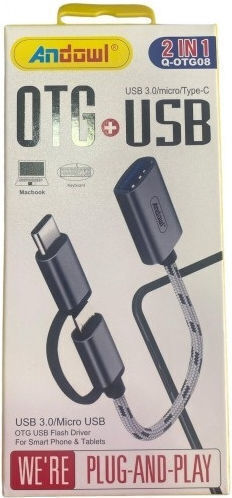 Hoco 023408 Конвертор USB-A женски към USB-C / micro USB мъжки Сив