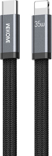 WK Flach / Geflochtenes USB-C zu Lightning Kabel 35W Schwarz 1,2m 115054