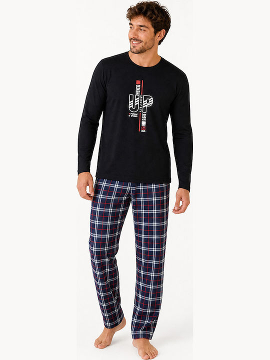 Comfort Pijama de vară în carouri pentru bărbați Negru