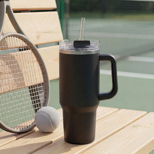 5Five Thermos Stainless Steel Bottle 600ml Black with Handle and Straw