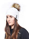 Pom Pom Beanie Damen Fleece Strickmütze in Weiß