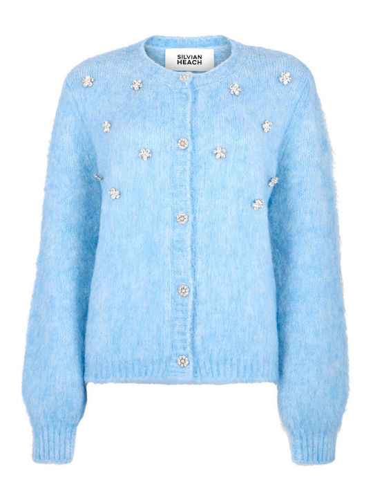 Gestrickte Damen Strickjacke Hellblau