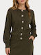Lange Gestrickte Damen Strickjacke mit Knöpfen Forest Night