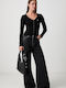 Lang Gestrickte Damen Strickjacke Schwarz