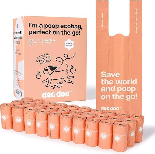 Deo Doo Hundekotentaschen Orange 30 Rollen mit 12 Einheiten Duft Pfirsich
