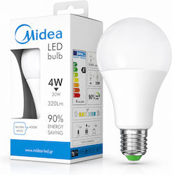 Midea LED Glühbirne 4W Für E27 Fassung Und Form A60 Naturweiß 320lm Midea LED Glühbirne 4W Für E27 Fassung Und Form A60 Naturweiß 320lm