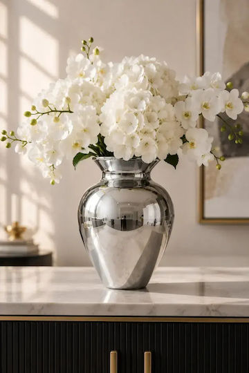 SteweHome Vază Decorativă Din Sticlă Argintie Y24cm