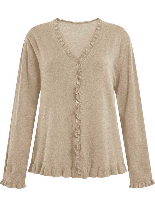 Celestino Strickjacke Für Damen Mit Volant Brau...