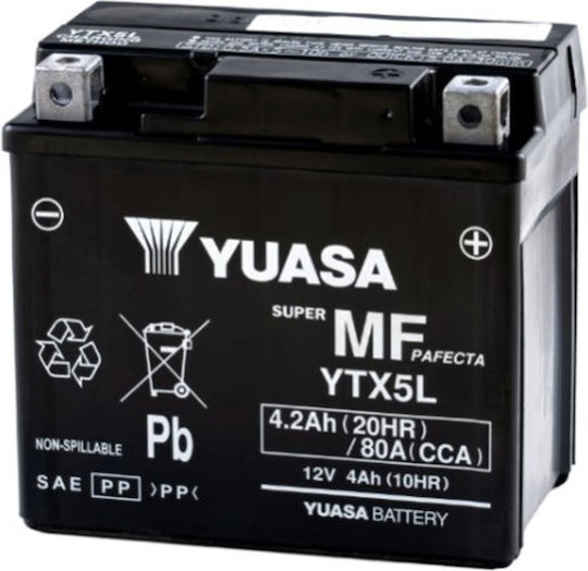 Yuasa Μπαταρία Μοτοσυκλέτας YTX5L-BS 80A με Χωρητικότητα 4Ah