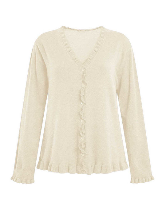 Celestino Strickjacke Für Damen Mit Volant Beiges