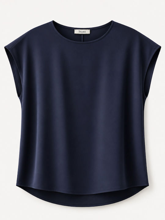 Toi&Moi Damen Bluse Kurzärmelig Marineblau