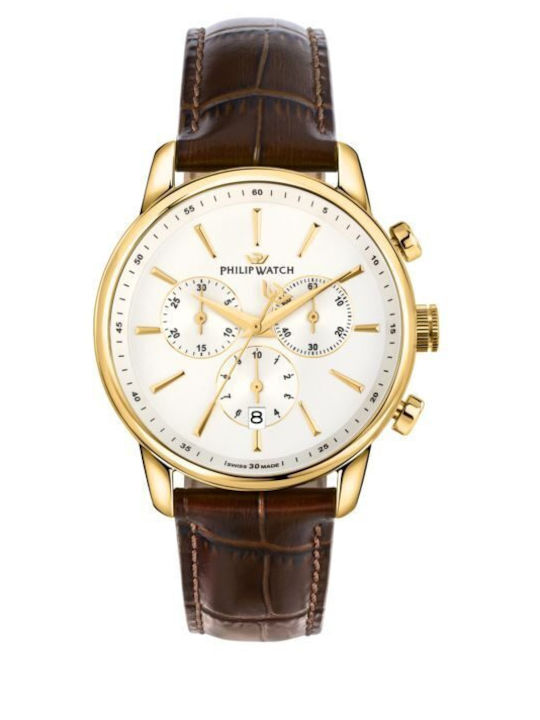 Philip Watch Ceas Bărbătesc 40mm Cu Baterie Și Curea Din Piele Maro