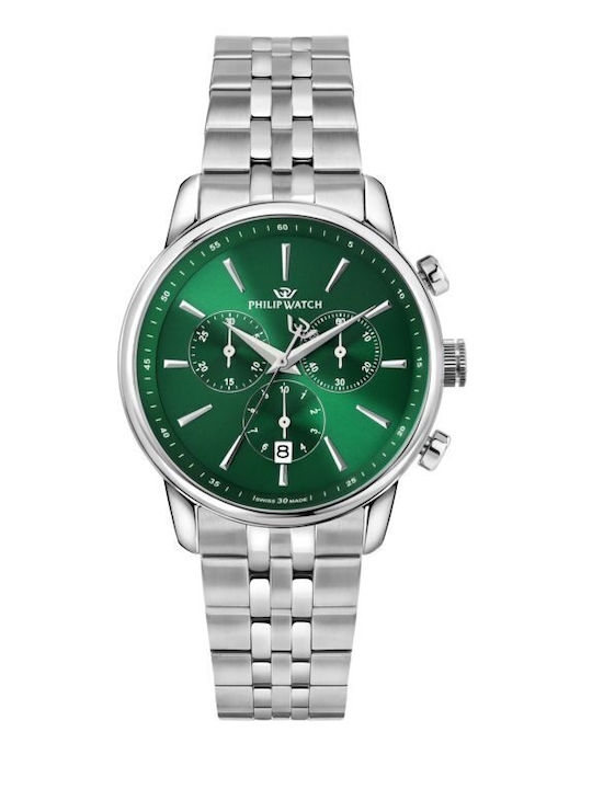 Philip Watch Ceas Barbati 40mm Cu Baterie Si Bratara Din Otel Inoxidabil Argintie