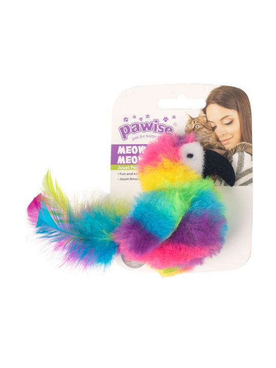 Pawise Rainbow Bird Jucărie Pentru Pisici Formă De Pasăre Multicoloră Pene Catifelate Moi 12 Cm