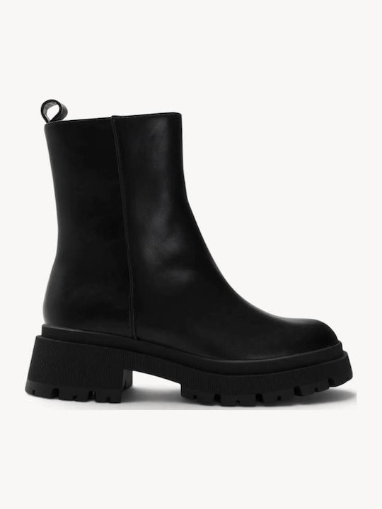 Schwarze Stiefeletten Hochbein Chunky Traktorenprofil Sohle