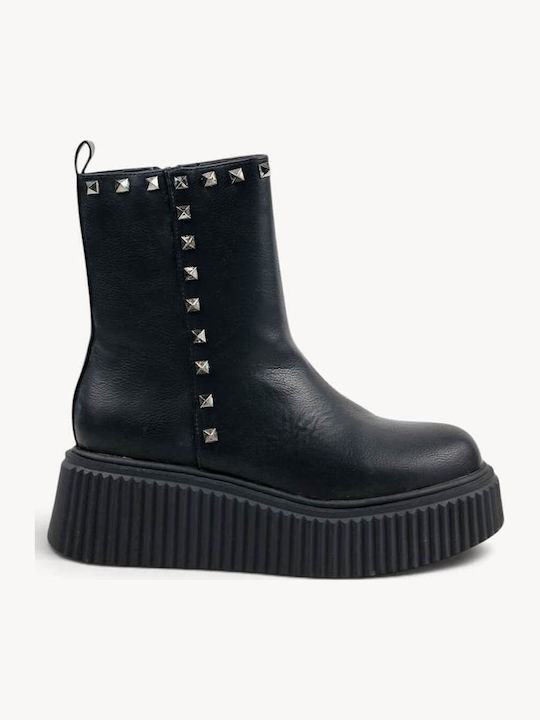Black Platform Ankle Boots Metallic Studs