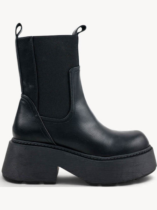 Black Chelsea Chunky Boots with Striped Sole