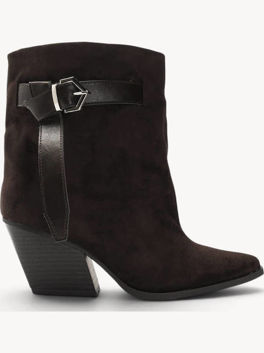 Brown Western Ankle Boots Long Strap Buckle