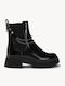 Black Patent Leather Ankle Boots Decorative Chains