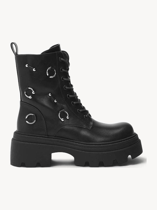 Black Combat Boots Metal Decorations Chunky Sole