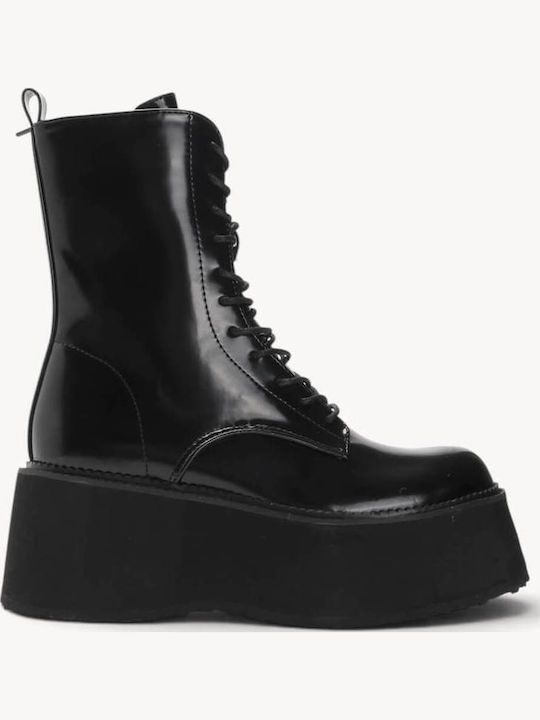 Schwarze Kampfstiefel mit Schnürsenkeln Hohe Plattformsohle