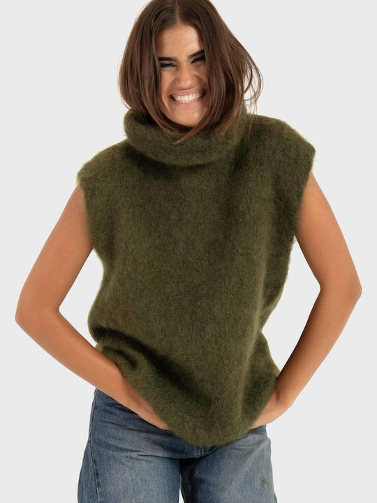Women's Sleeveless Turtleneck Top Olive