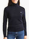 Women's Turtleneck Blouse with Spaghetti Straps Checked Dark Blue