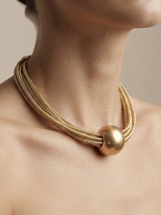 Дамско Колиета Gold Multi-cord Ball Чокър Магнитно Закопчаване Prime Steel Жени 48 См Ssn060
