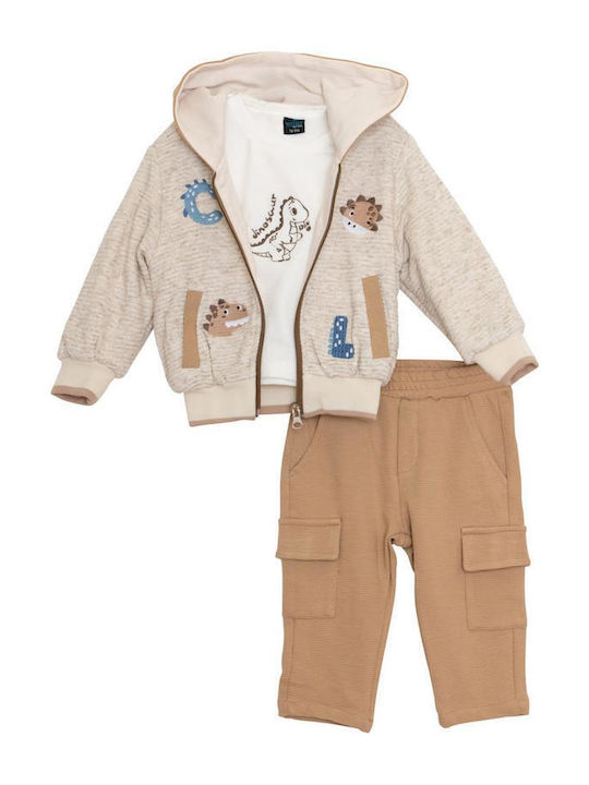 Kids Sweatpants Set With Jacket With Top Beige 3 Pieces