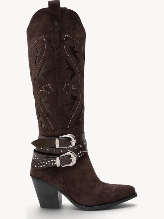 Braune Cowboy Damenstiefel mit Lochmustern und ...