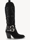 Schwarze Cowboy Stiefel mit Lochmustern und Doppelten Schnallen