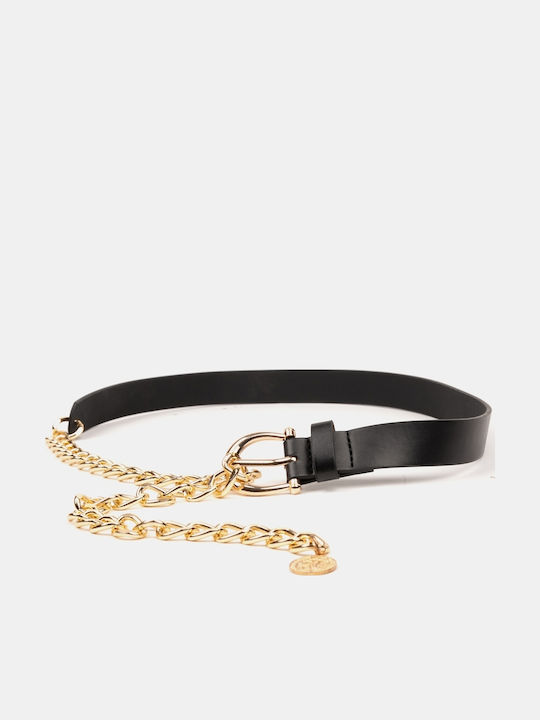 Damen Gürtel Kunstleder Kette Schwarz Größe One Size Schwarz