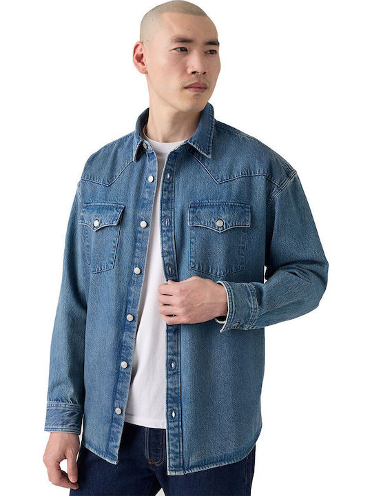Western Μακρυμάνико Деним Overshirt в Широка Кройка Medium Wash