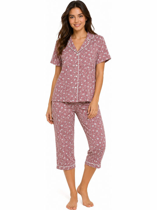 Pen-ky Pen-ky Sommer Damen Schlafanzug Set Rosa Floral