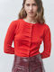 Lange Damen Strickjacke mit Knöpfen Rote