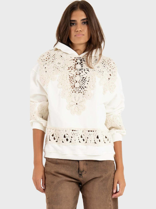 Damen Sweatshirt mit Kapuze Ecru