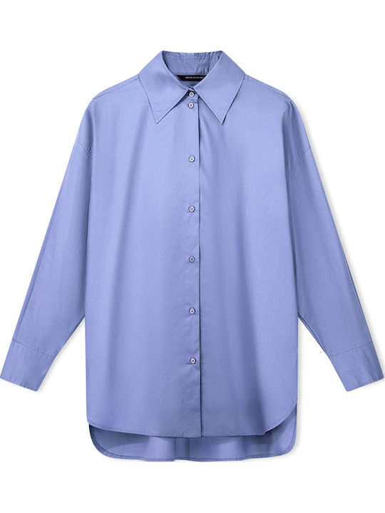 Langärmeliges Damen Baumwollhemd Blau