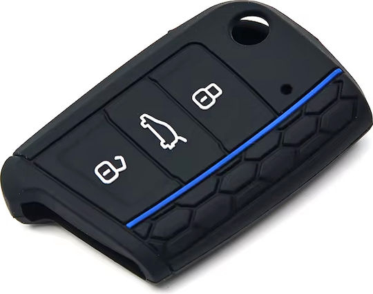 Silicone Key Case 3 Buttons Seat Skoda VW Black Blue