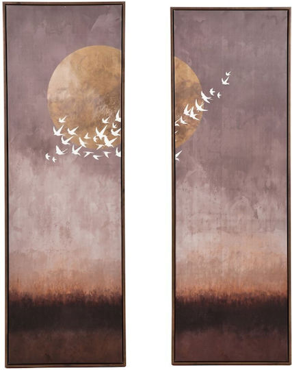 Painting Gold Abstract Landscape 2 Pieces Framed 30x90cm