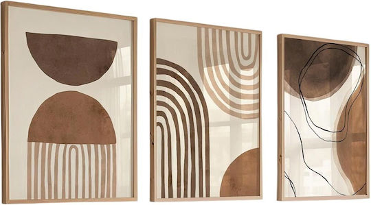 Frames Set 3 Pieces 862vrl4353 50x70cm Beige-Brown Wallity Vertical Wood Glass