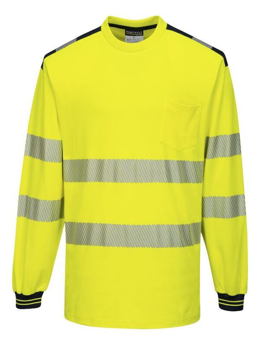 Tricou Mânecă Lungă Bumbac Vizibilitate Ridicată Pw3 Portwest T185 En Iso 20471 Clasa 3 Galben