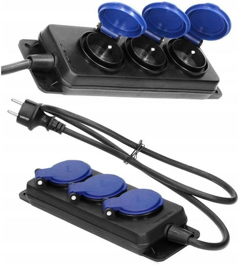 Orno Extension Cord Cable Extension 3 Sockets Length 5m Cross Section 3 x 1.5mm² and Waterproof Grounded