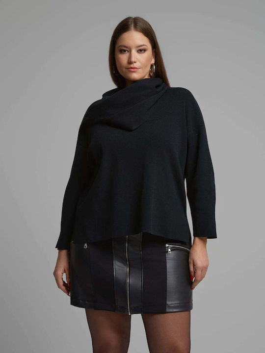 Mat Fashion Bluza Damă Pulover Mânecă Lungă Neagră