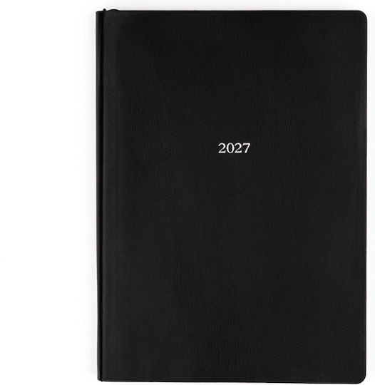 Type Center Daily Agenda 2027 Black Leather 21x29.7cm with Personalization