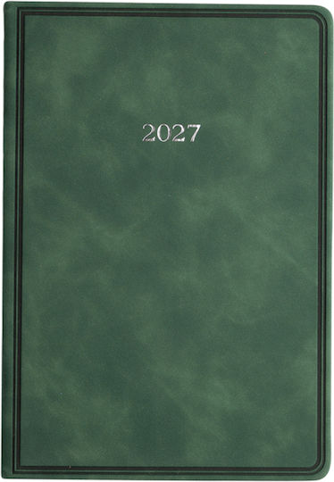 Type Center Daily Agenda A5 2027 Green Leather 14x20.5cm with Personalization